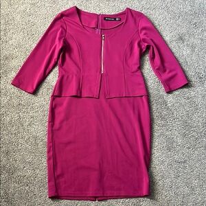 Stretchy Wear to Work Front Zipper Peplum Office Church Pencil Sheath